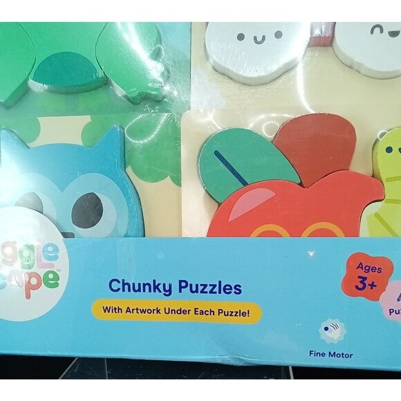 Gigglescape Chunky Puzzles 20-Piece Set Frog Rainbow Owl Apple Ages 3+ - Picture 2 of 6